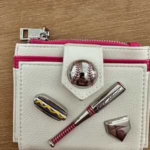 Betsey Johnson White and Pink Baseball Wallet